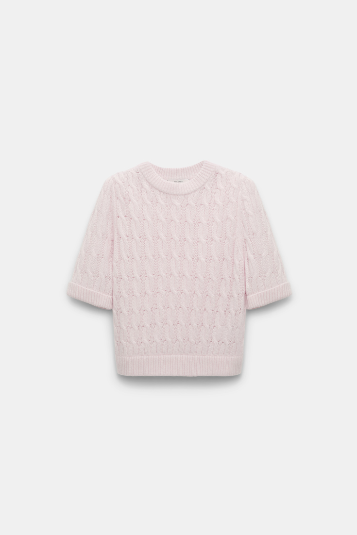 Dorothee Schumacher Rundhalspullover mit Zopfmuster und halbem Arm light rose
