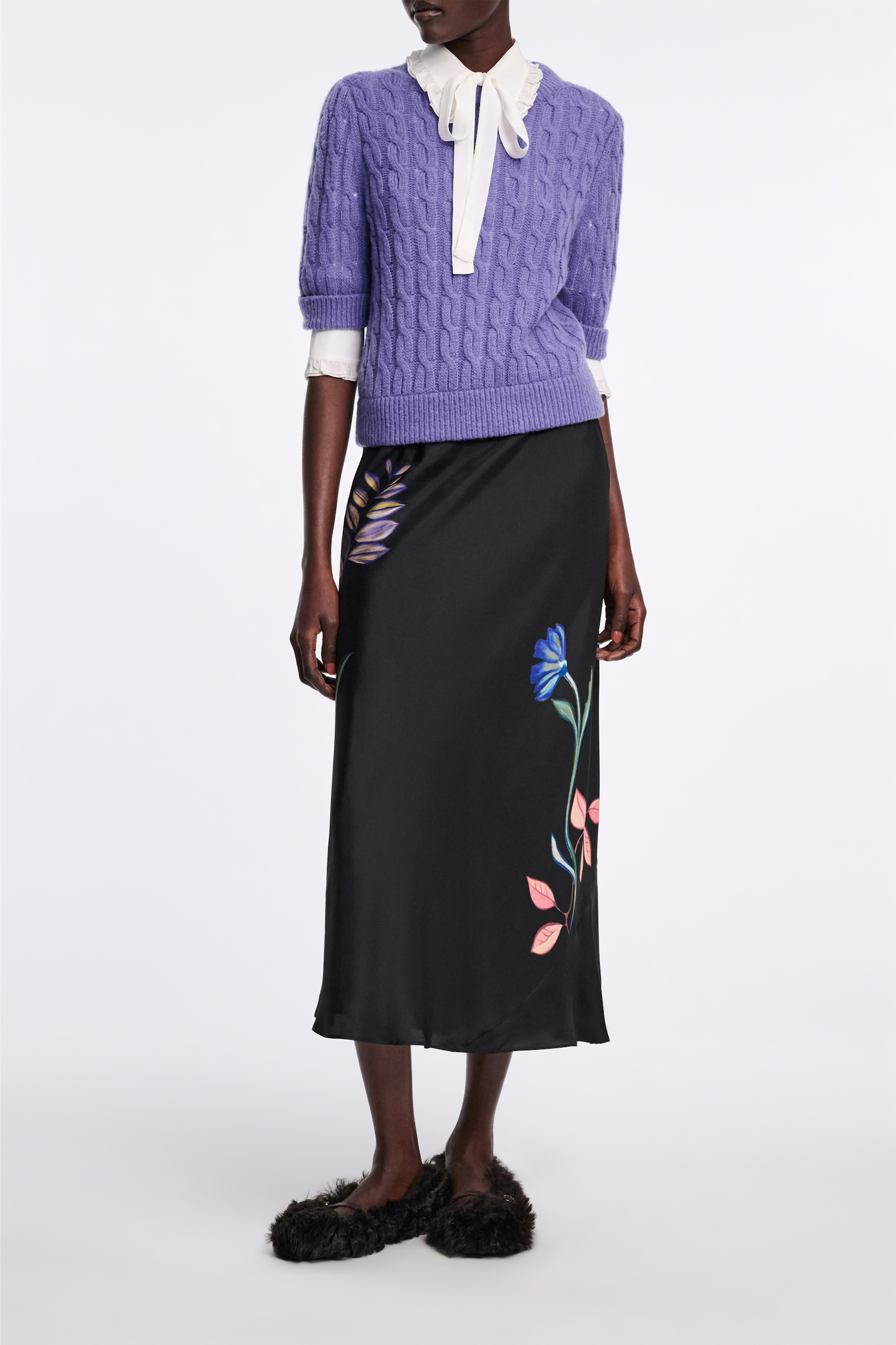 Dorothee Schumacher Rundhalspullover mit Zopfmuster und halbem Arm hyacinth