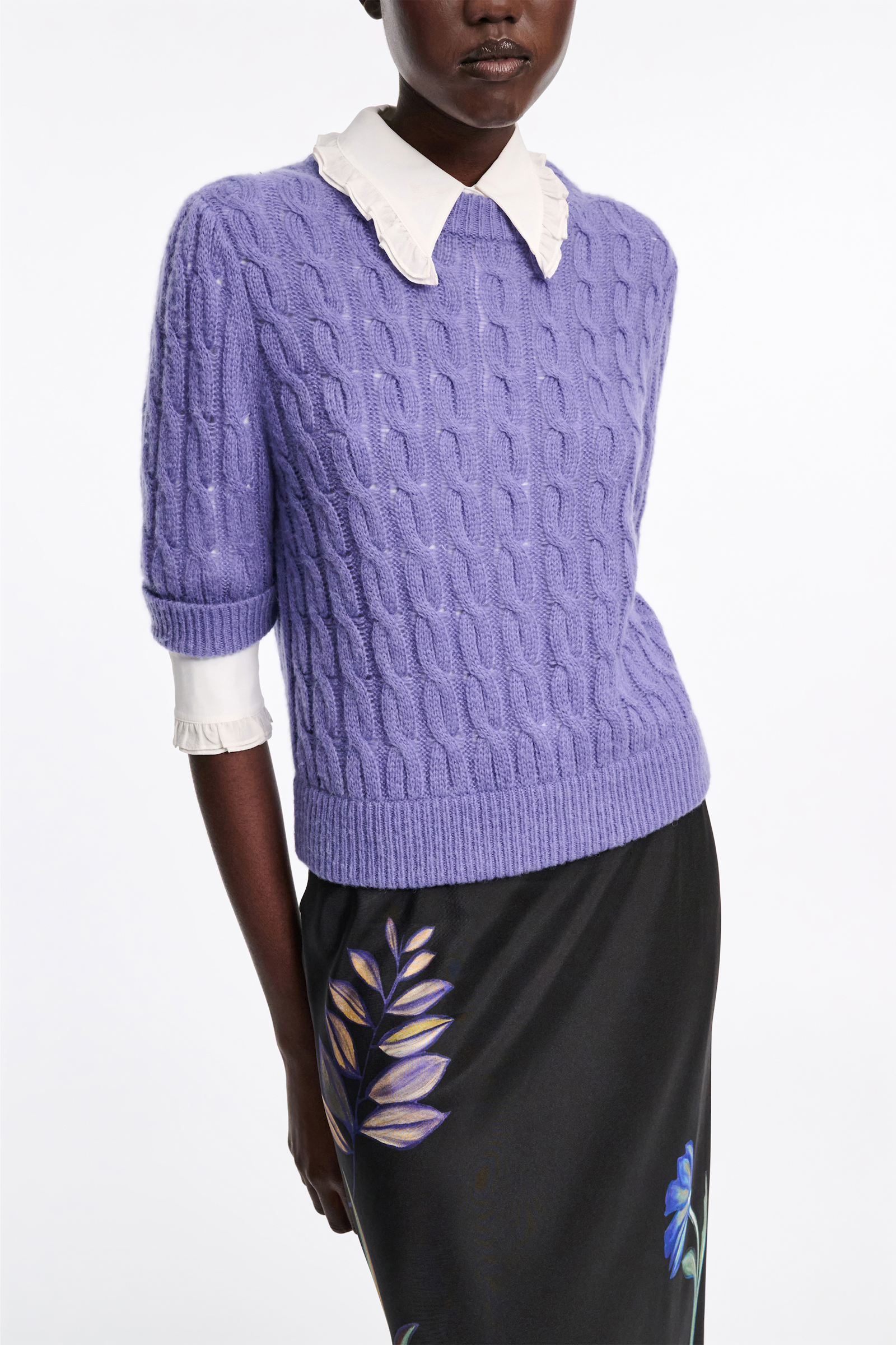 Dorothee Schumacher Rundhalspullover mit Zopfmuster und halbem Arm hyacinth
