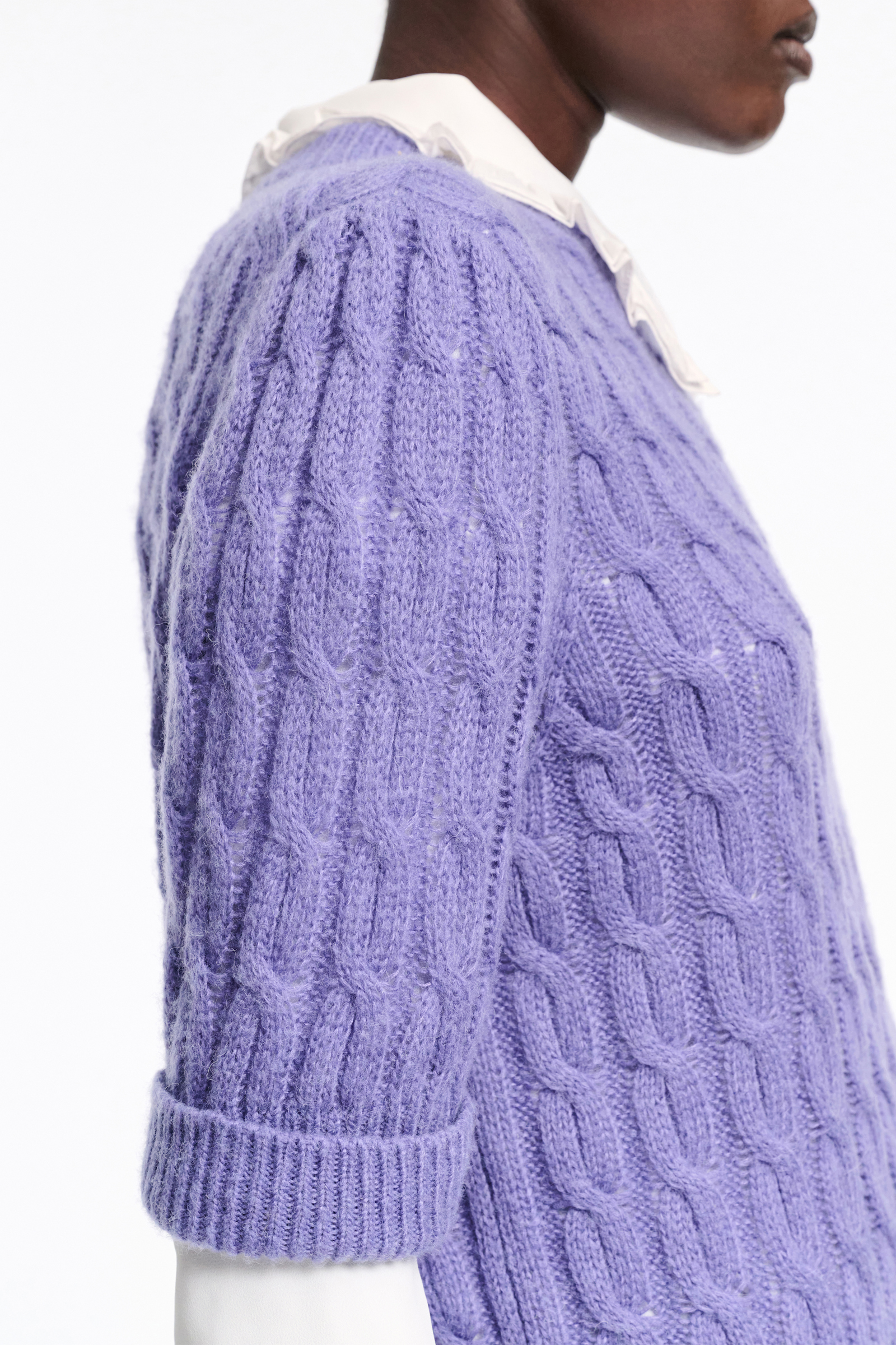 Dorothee Schumacher Rundhalspullover mit Zopfmuster und halbem Arm hyacinth