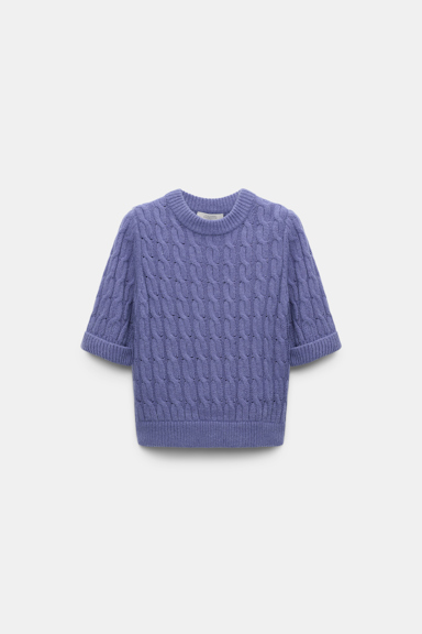 Dorothee Schumacher Rundhalspullover mit Zopfmuster und halbem Arm hyacinth