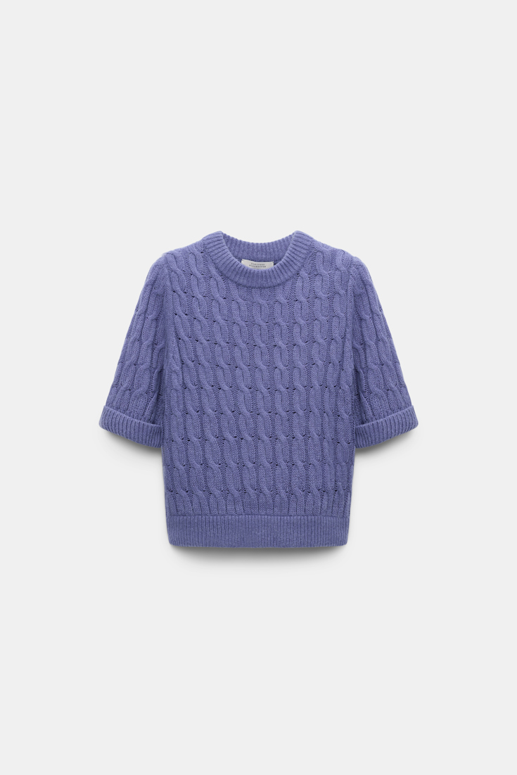 Dorothee Schumacher Rundhalspullover mit Zopfmuster und halbem Arm hyacinth