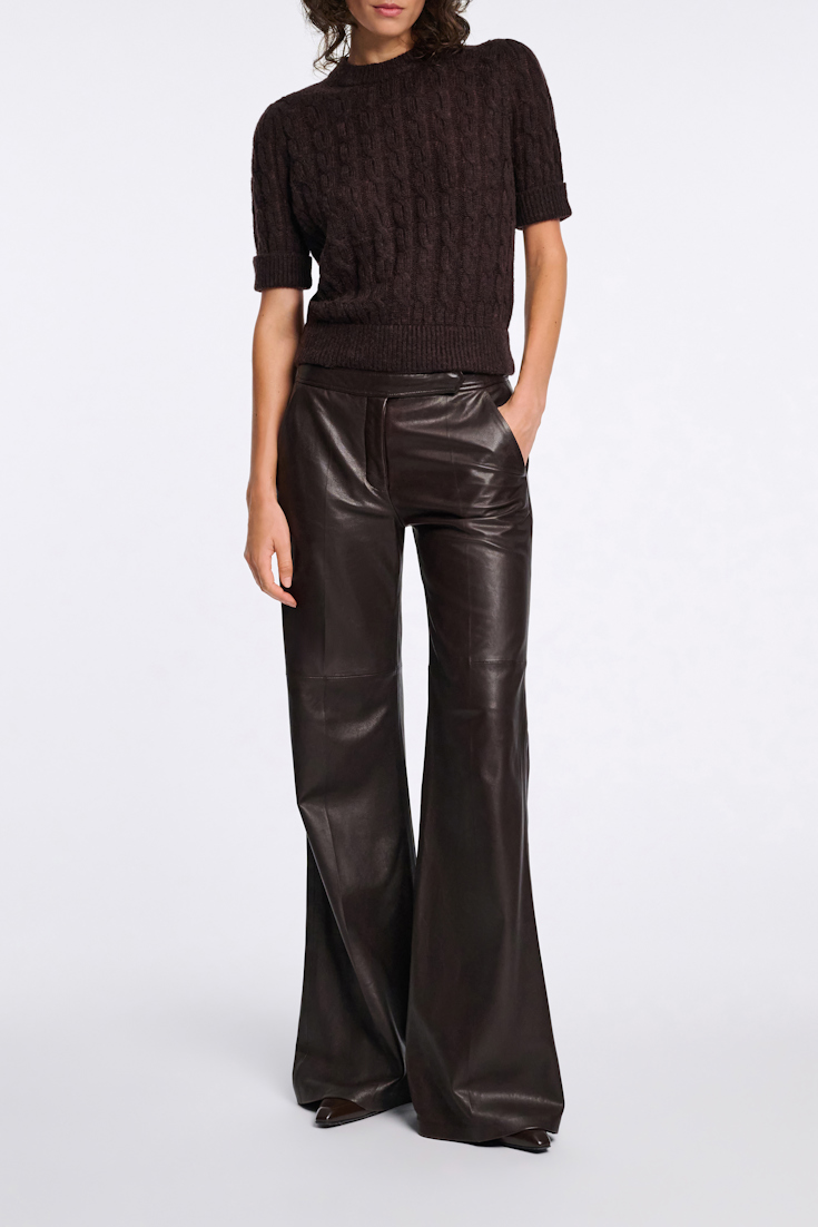 Dorothee Schumacher Rundhalspullover mit Zopfmuster und halbem Arm black chocolate