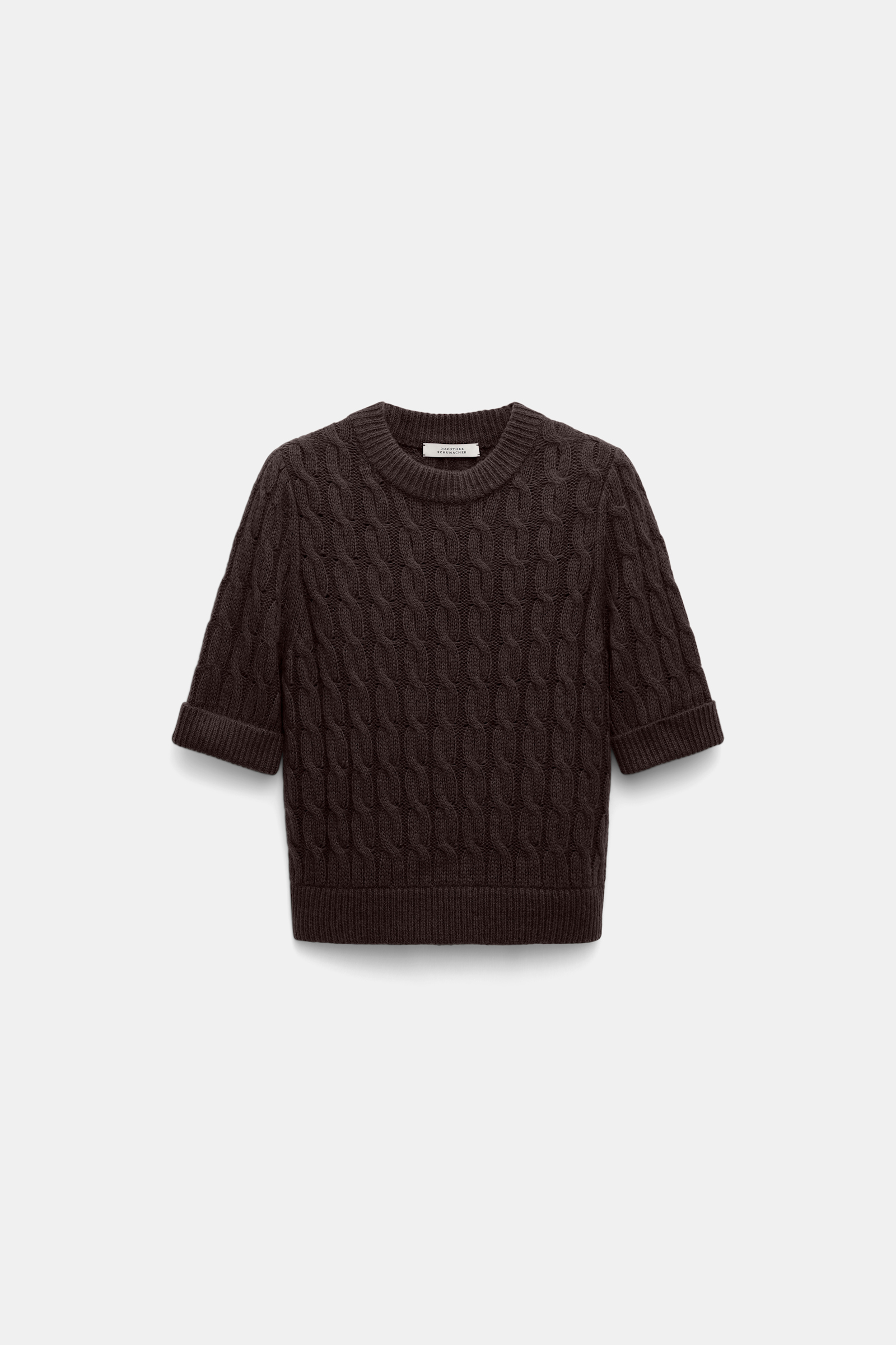 Dorothee Schumacher Rundhalspullover mit Zopfmuster und halbem Arm black chocolate