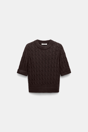 Dorothee Schumacher Cable knit short sleeve pullover black chocolate