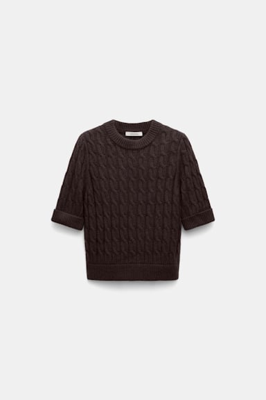 Dorothee Schumacher Cable knit short sleeve pullover black chocolate
