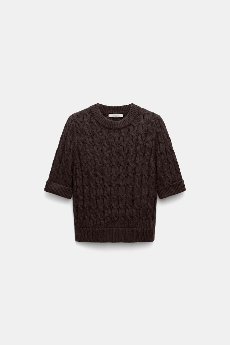 Dorothee Schumacher Rundhalspullover mit Zopfmuster und halbem Arm black chocolate