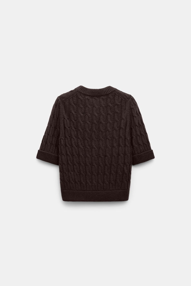 Dorothee Schumacher Rundhalspullover mit Zopfmuster und halbem Arm black chocolate