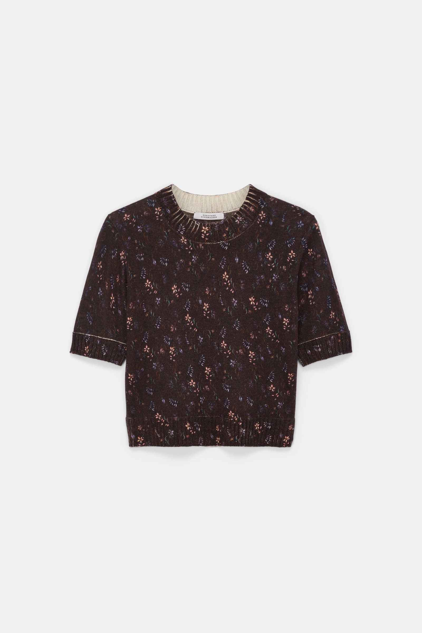 Dorothee Schumacher Wool-cashmere floral short sleeve pullover winter blossom dark brown