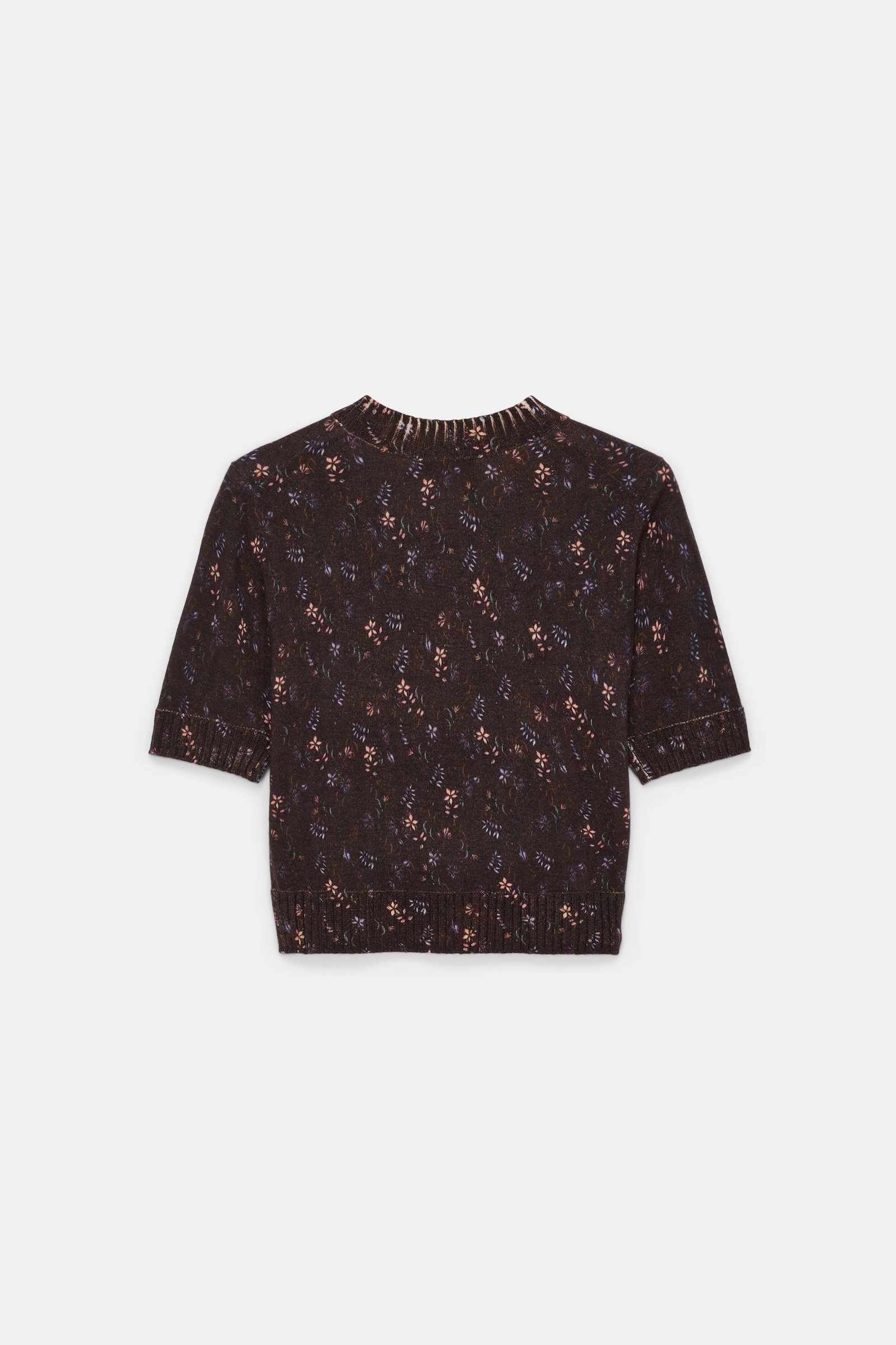 Dorothee Schumacher Wool-cashmere floral short sleeve pullover winter blossom dark brown