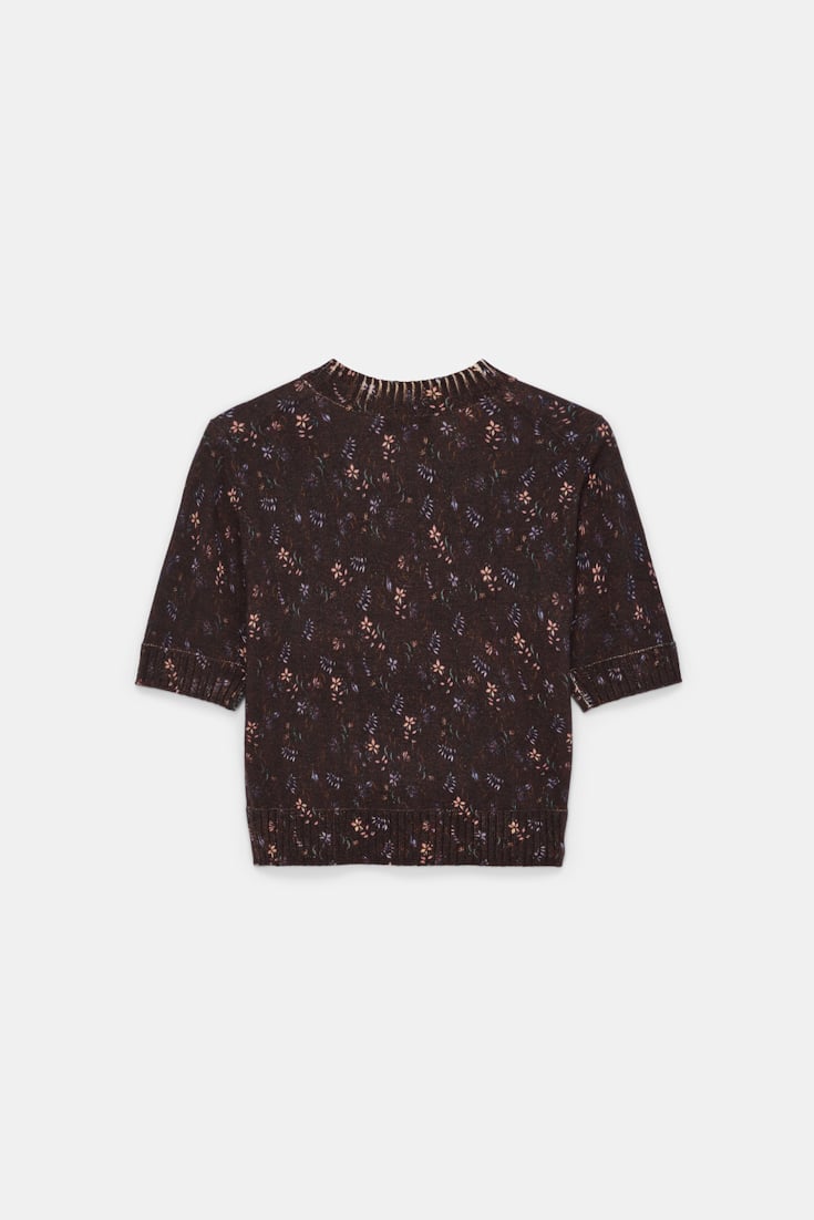 Dorothee Schumacher Wool-cashmere floral short sleeve pullover winter blossom dark brown