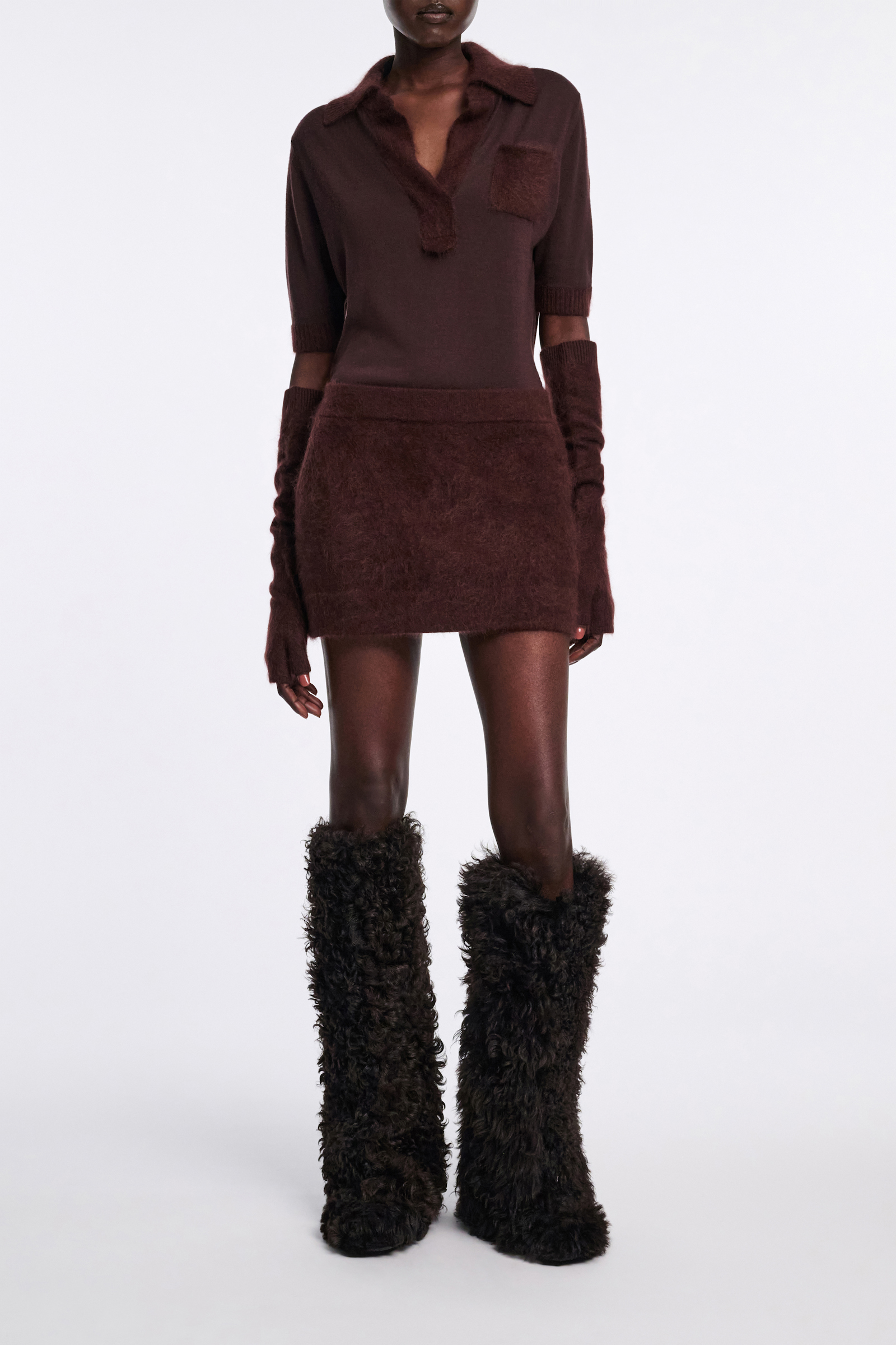 Dorothee Schumacher Virgin Merino-cashmere mini-skirt dark chocolate