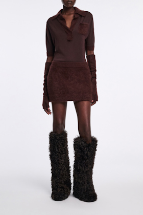 Dorothee Schumacher Virgin Merino-cashmere mini-skirt dark chocolate