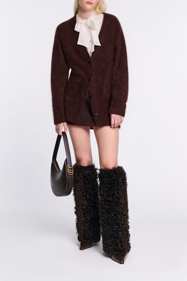 Dorothee Schumacher Fluffy Cardigan mit V-Ausschnitt dark chocolate