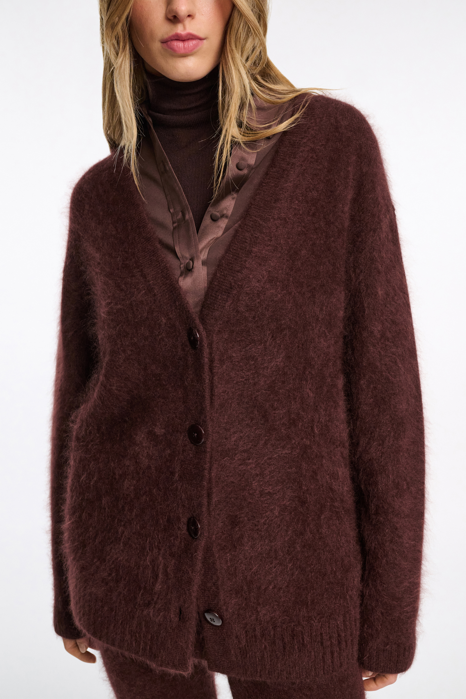 Dorothee Schumacher Virgin Merino-cashmere V-neck cardigan dark chocolate