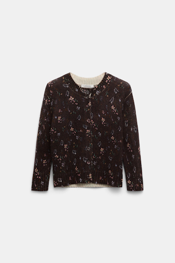 Dorothee Schumacher Virgin Merino-cashmere floral cardigan winter blossom dark brown