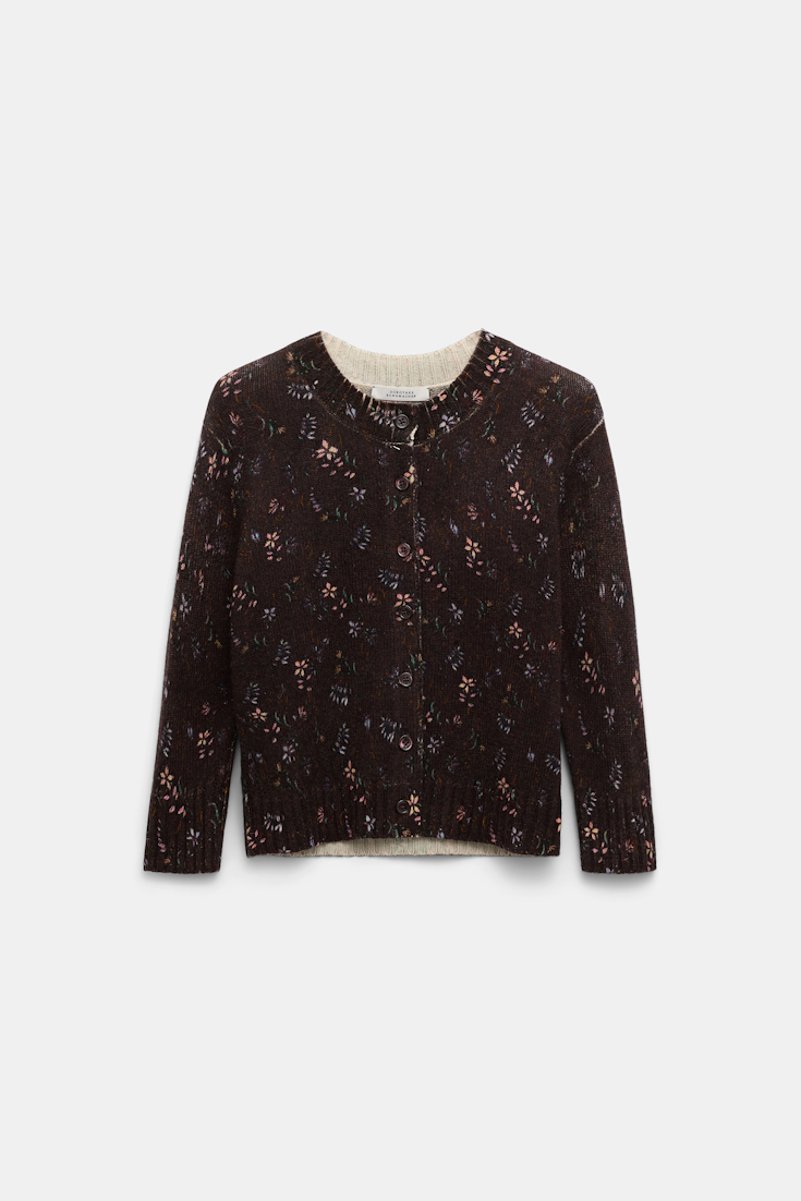 Dorothee Schumacher Cardigan mit Rundhalsausschnitt und Flower-Print winter blossom dark brown