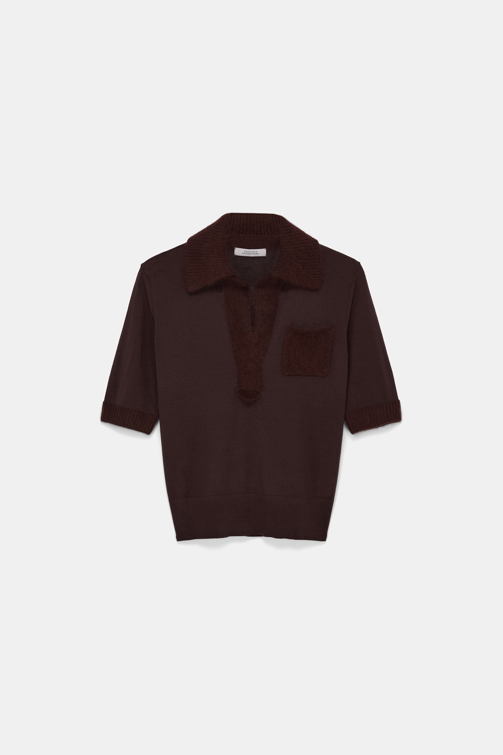 Dorothee Schumacher Virgin Merino open collar knit top dark chocolate