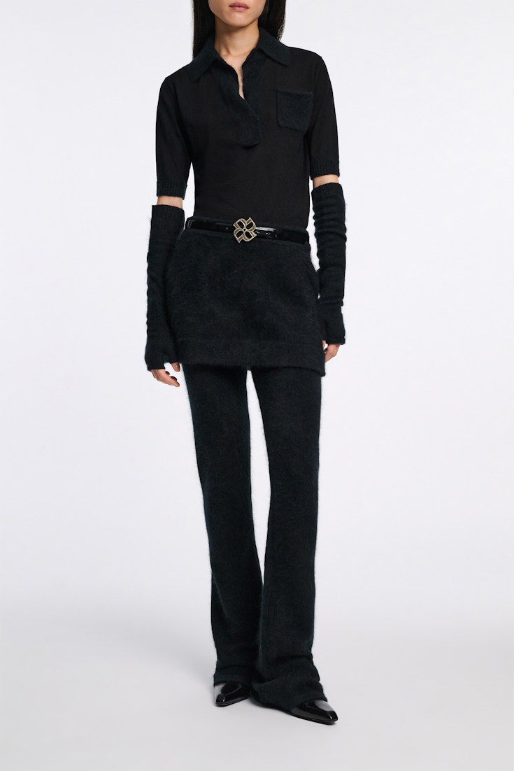 Dorothee Schumacher Virgin Merino open collar knit top pure black