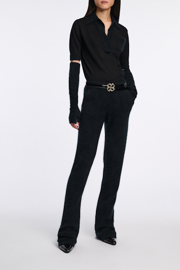 Dorothee Schumacher Virgin Merino open collar knit top pure black