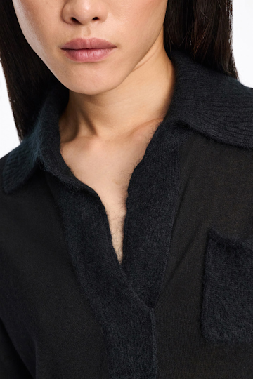 Dorothee Schumacher Virgin Merino open collar knit top pure black