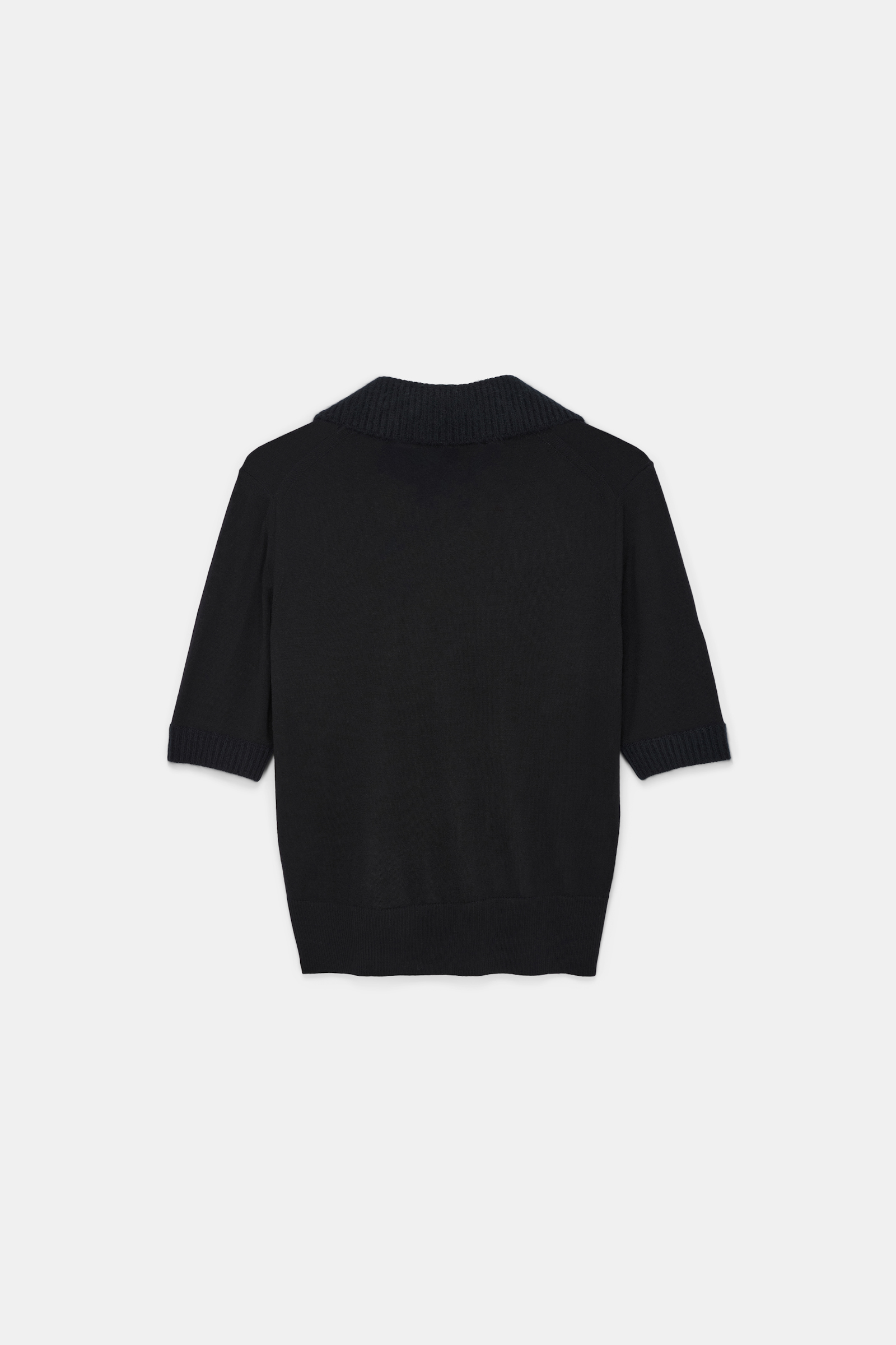 Dorothee Schumacher Virgin Merino open collar knit top pure black