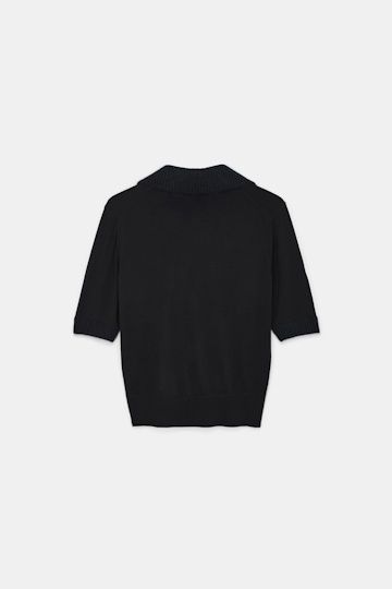 Dorothee Schumacher Virgin Merino open collar knit top pure black