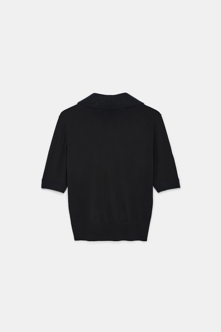Dorothee Schumacher Virgin Merino open collar knit top pure black