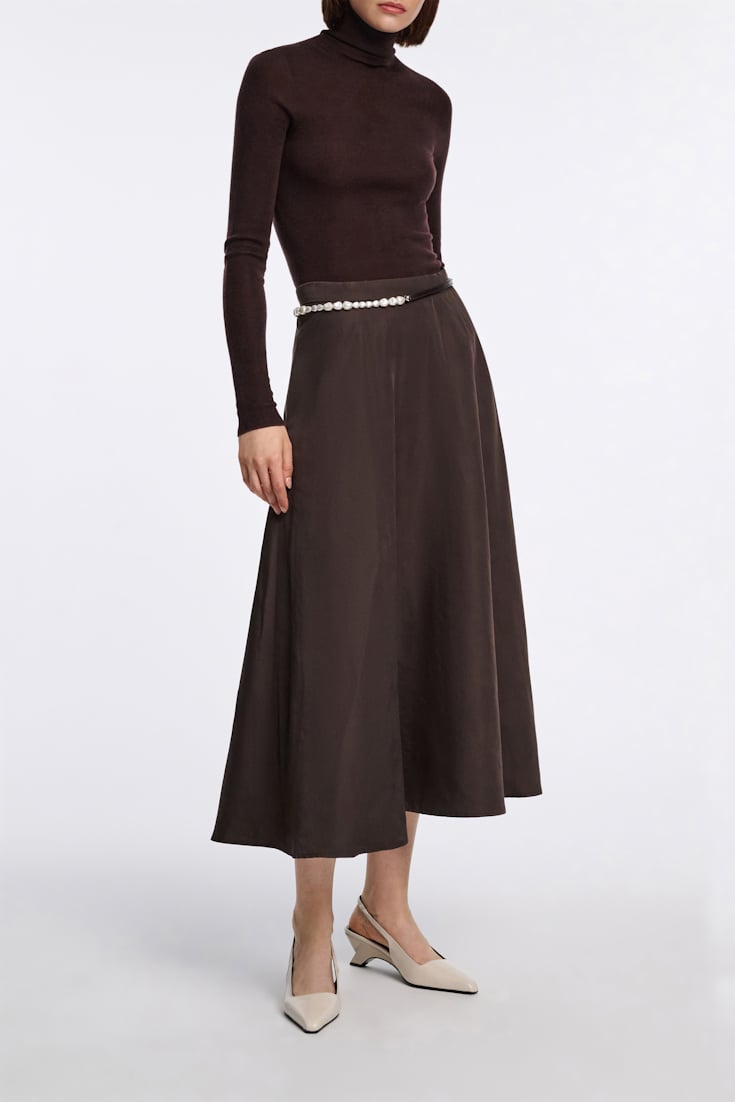 Dorothee Schumacher Seamless fine rib Merino turtleneck black chocolate
