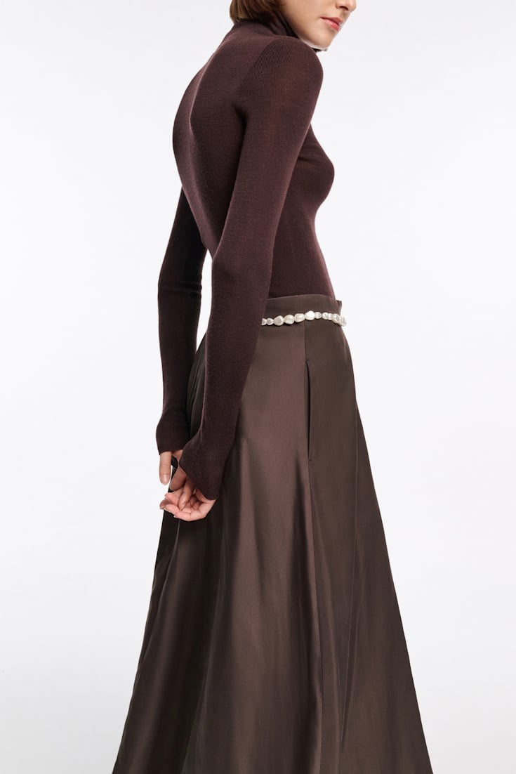 Dorothee Schumacher Seamless fine rib Merino turtleneck black chocolate