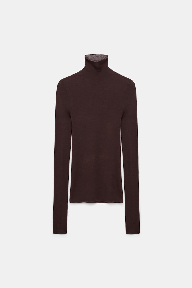 Dorothee Schumacher Seamless fine rib Merino turtleneck black chocolate