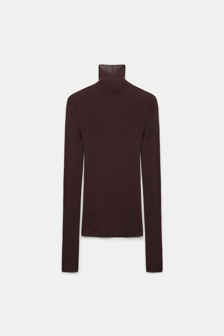 Dorothee Schumacher Seamless fine rib Merino turtleneck black chocolate