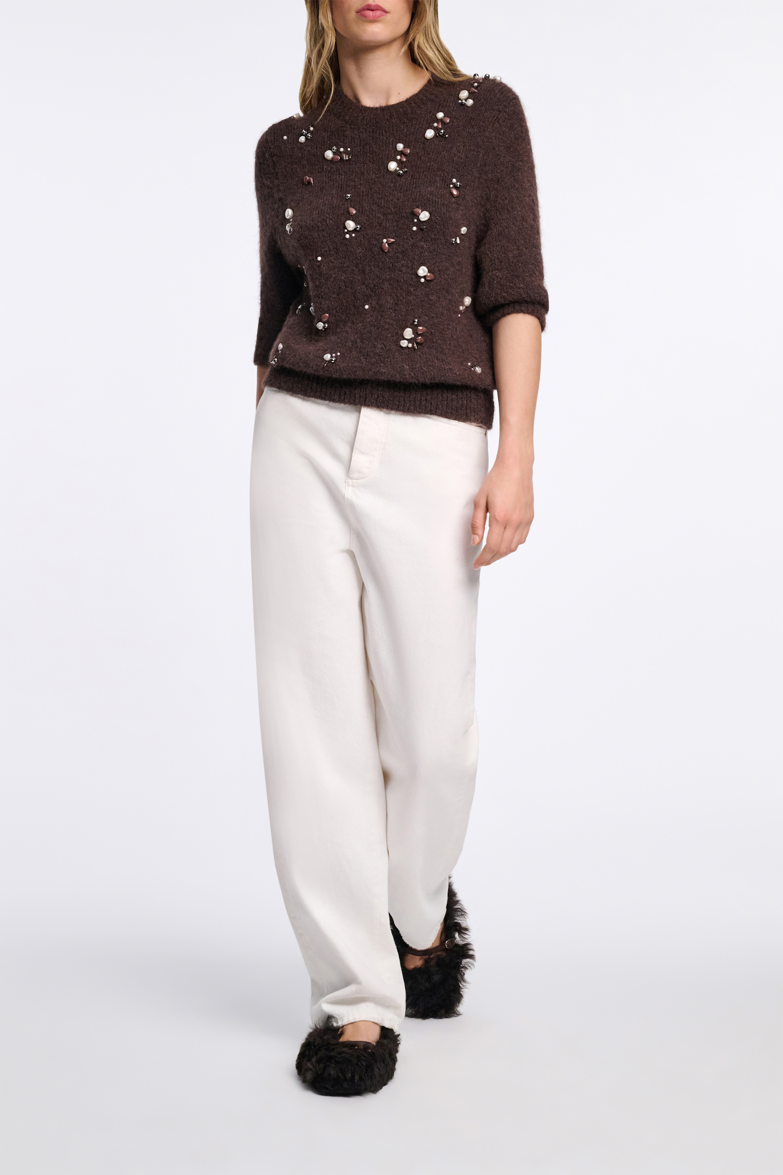 Dorothee Schumacher Alpaca mix half-sleeve pullover black chocolate