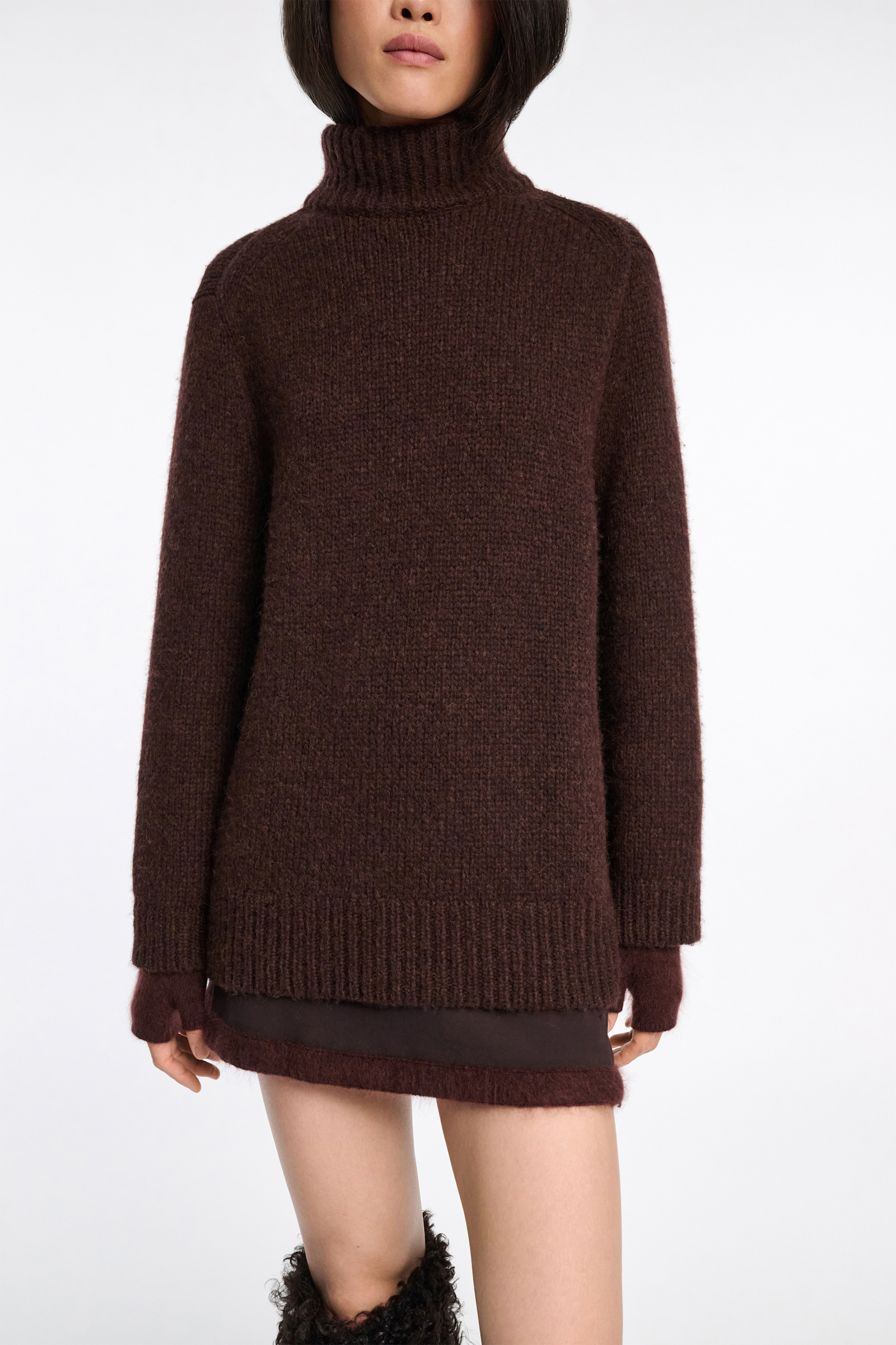 Dorothee Schumacher Rollkragenpullover aus Merino-Alpaka Garn dark chocolate