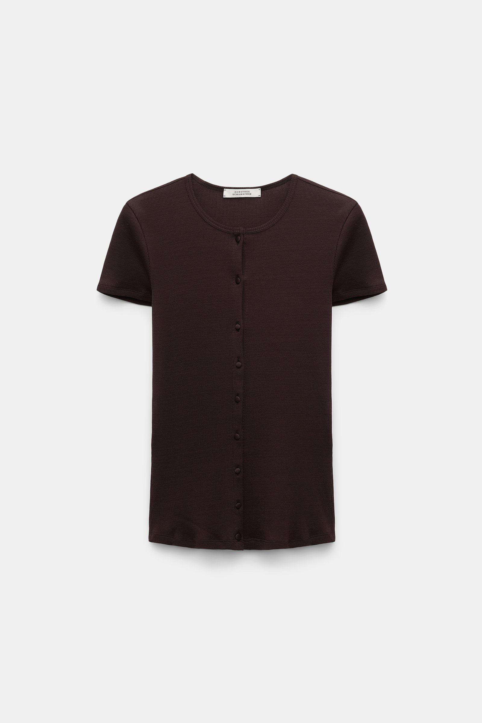 Dorothee Schumacher Button-down top in luxurious rib knit chocolate