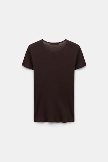 Dorothee Schumacher Button-down top in luxurious rib knit chocolate