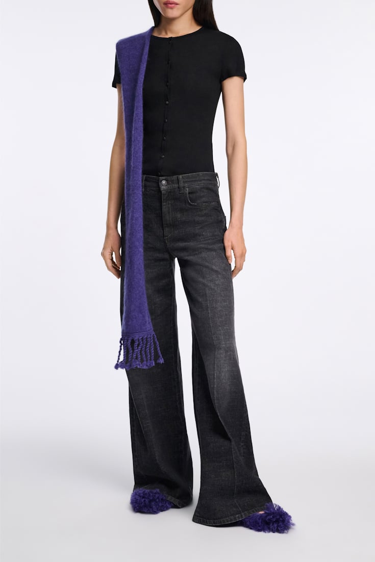 Dorothee Schumacher Button-down top in luxurious rib knit pure black
