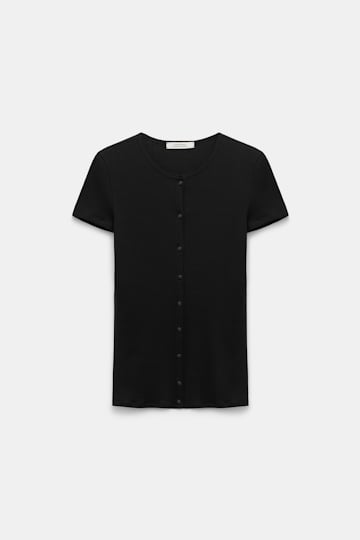 Dorothee Schumacher Button-down top in luxurious rib knit pure black