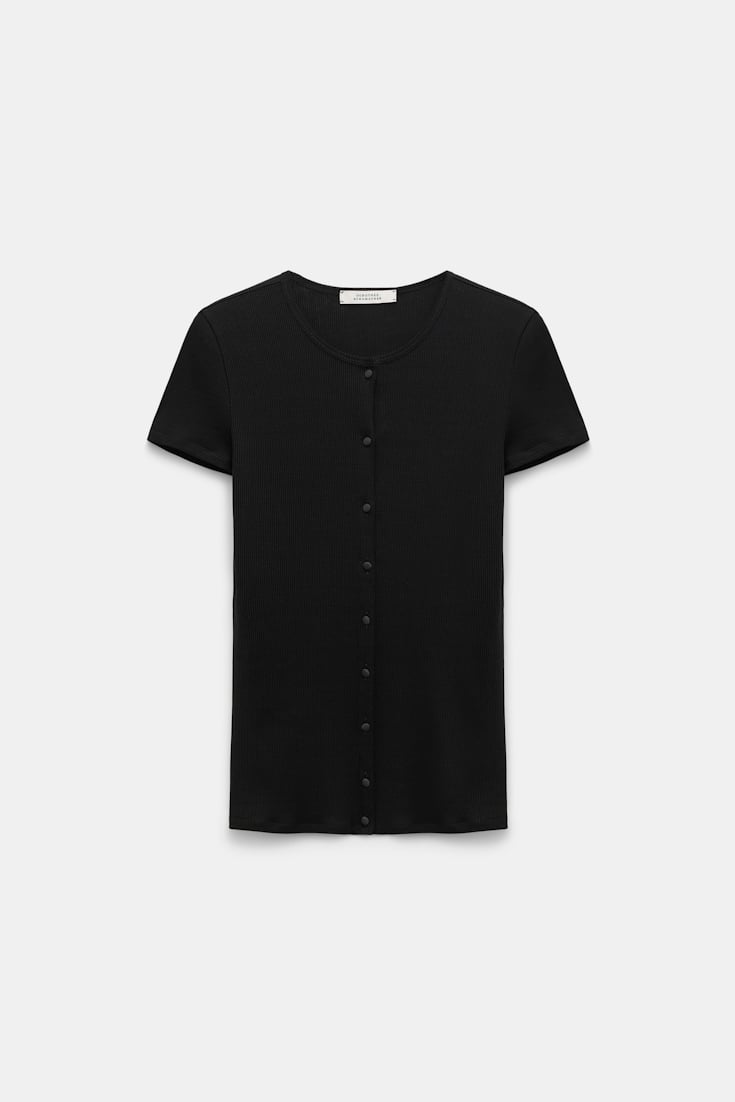 Dorothee Schumacher Button-down top in luxurious rib knit pure black