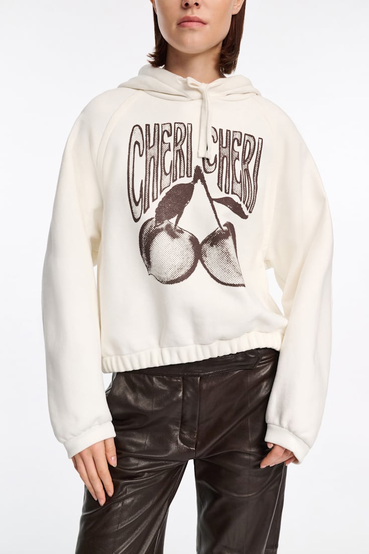 Dorothee Schumacher Felpa hoodie with "CHERI CHERI" print camellia white