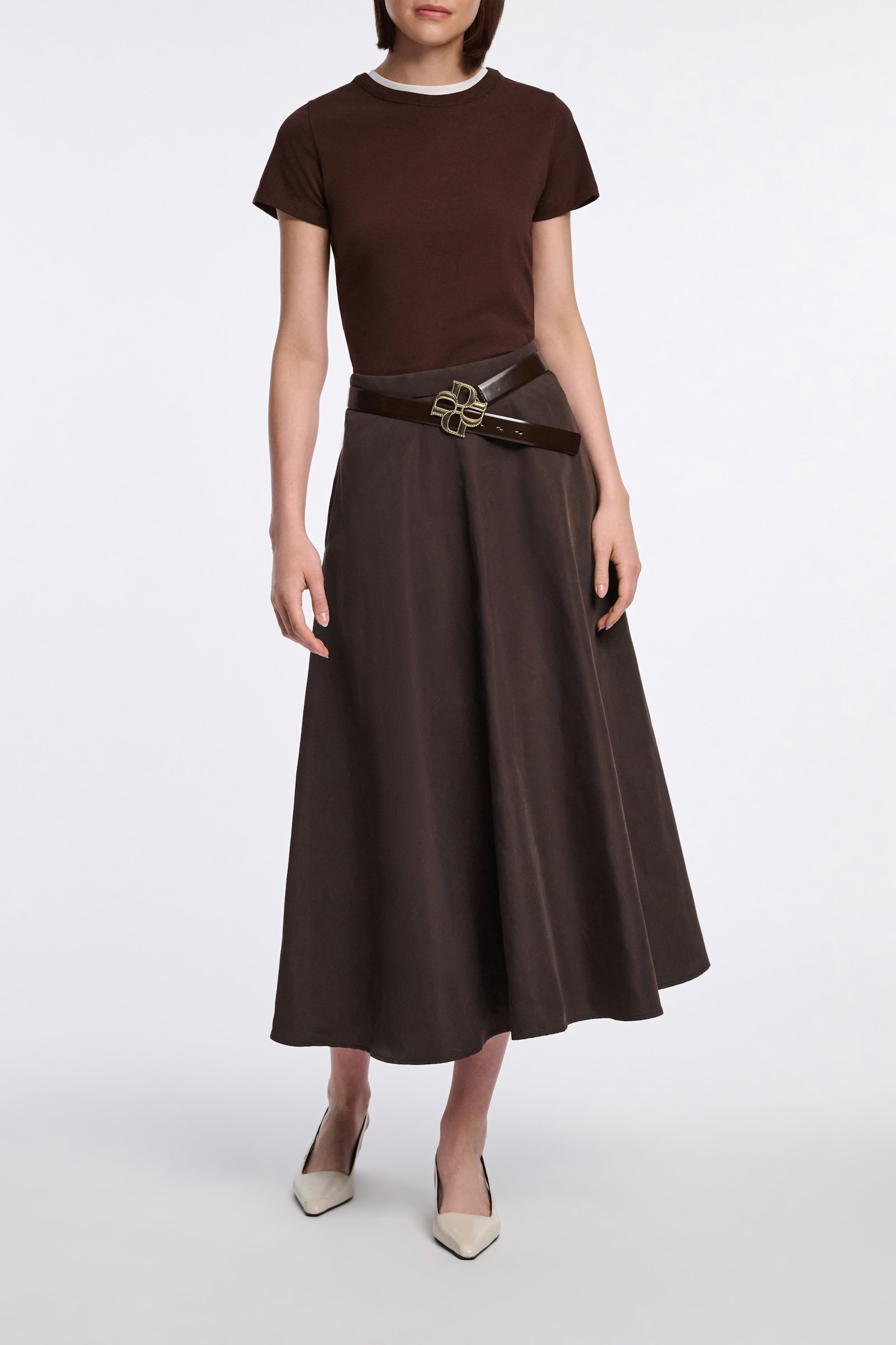 Dorothee Schumacher Rundhalsshirt mit gedoppeltem Kragen chocolate