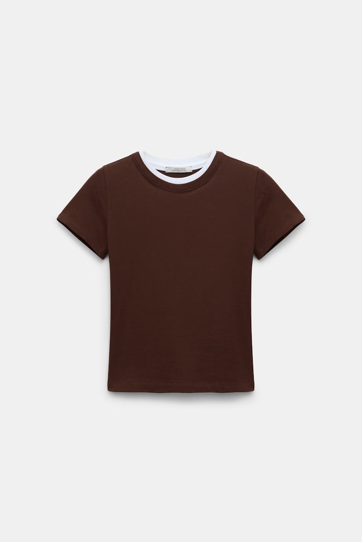 Dorothee Schumacher Rundhalsshirt mit gedoppeltem Kragen chocolate