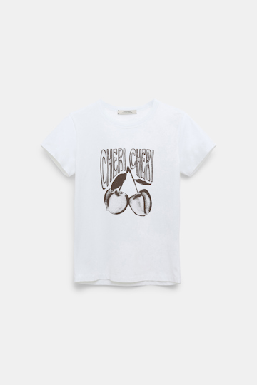 Dorothee Schumacher Rundhalsshirt mit "CHERI CHERI" Print camellia white