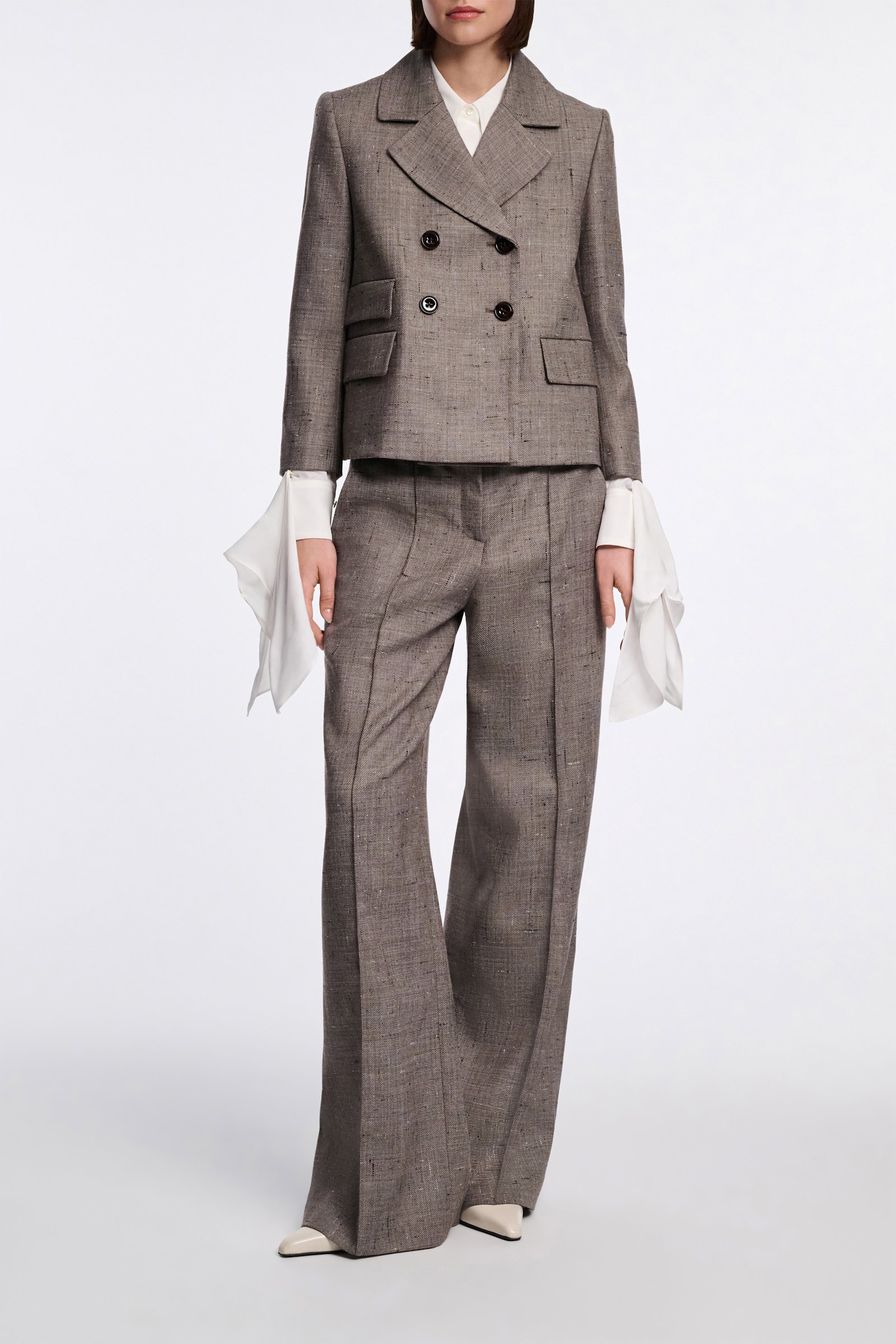 Dorothee Schumacher Wide leg pants in virgin wool pepper & chocoloate