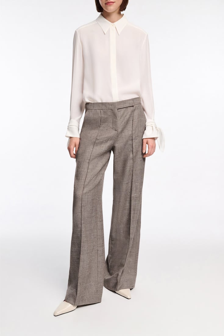Dorothee Schumacher Wide leg pants in virgin wool pepper & chocoloate