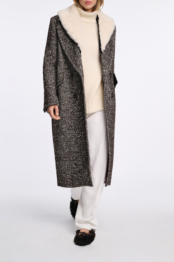 Dorothee Schumacher Mantel mit abnehmbarem Fake Fur Kragen chocolate tweed