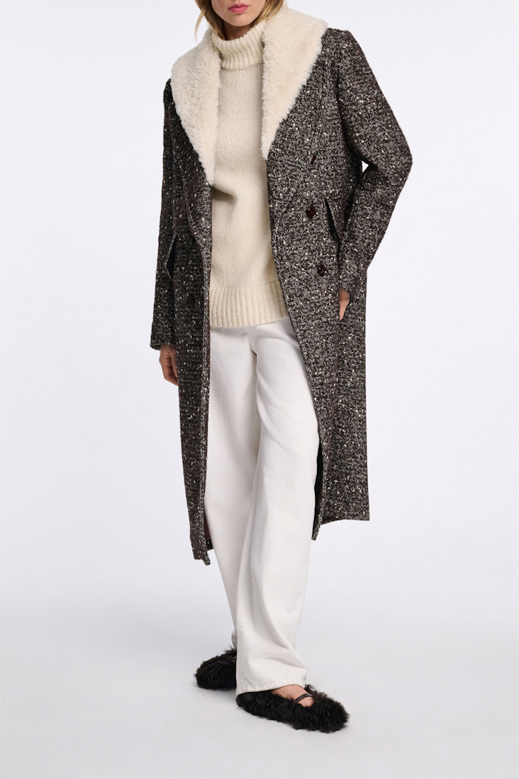Dorothee Schumacher Mantel mit abnehmbarem Fake Fur Kragen chocolate tweed