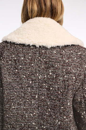 Dorothee Schumacher Wool-mix coat with removable faux fur collar chocolate tweed