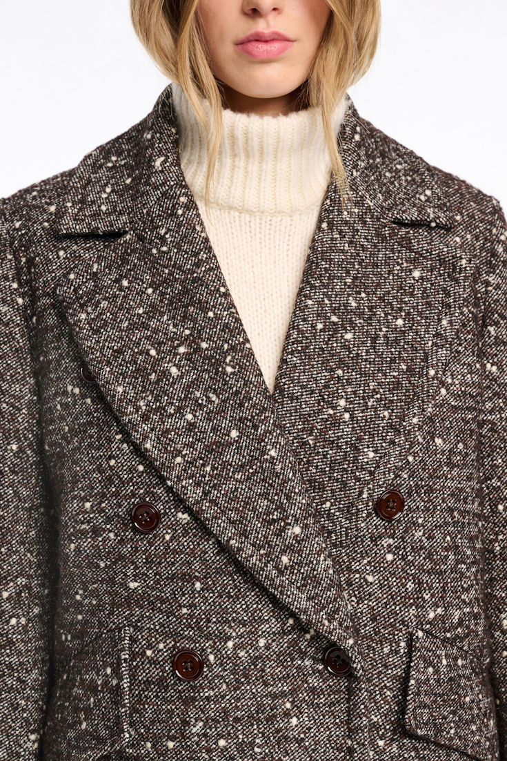 Dorothee Schumacher Mantel mit abnehmbarem Fake Fur Kragen chocolate tweed