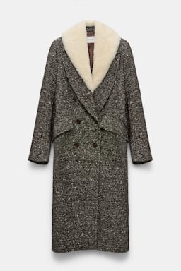 Dorothee Schumacher Wool-mix coat with removable faux fur collar chocolate tweed
